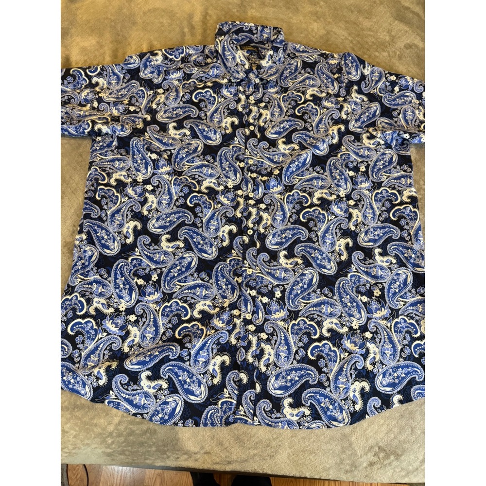 Cremieux Premium Denim‎ Mens 4XT Blue Paisley Short Sleeve Button Down Shirt